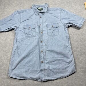 Outdoor Life Shirt Mens L Light Blue Chambray Short Sleeve Button Up Work Shirt